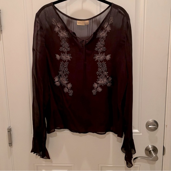 Nordstrom brand Caslon dark brown sheer blouse size L. - Picture 1 of 14